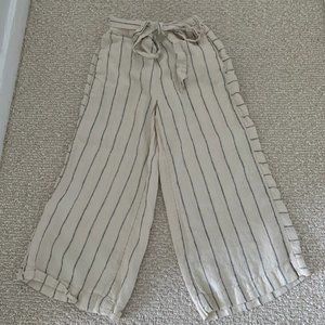 Wide-Leg Ankle Linen Pants w/ Pockets